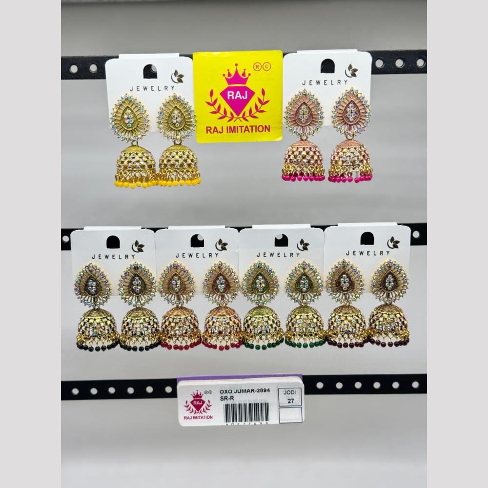 Raj Imitation Gold Plated Austrian Stone And Pearl Jhumki Earrings (Assorted Color)