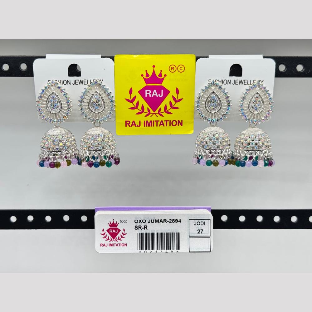 Raj Imitation Silver Plated Austrian Stone And Pearl Jhumki Earrings
