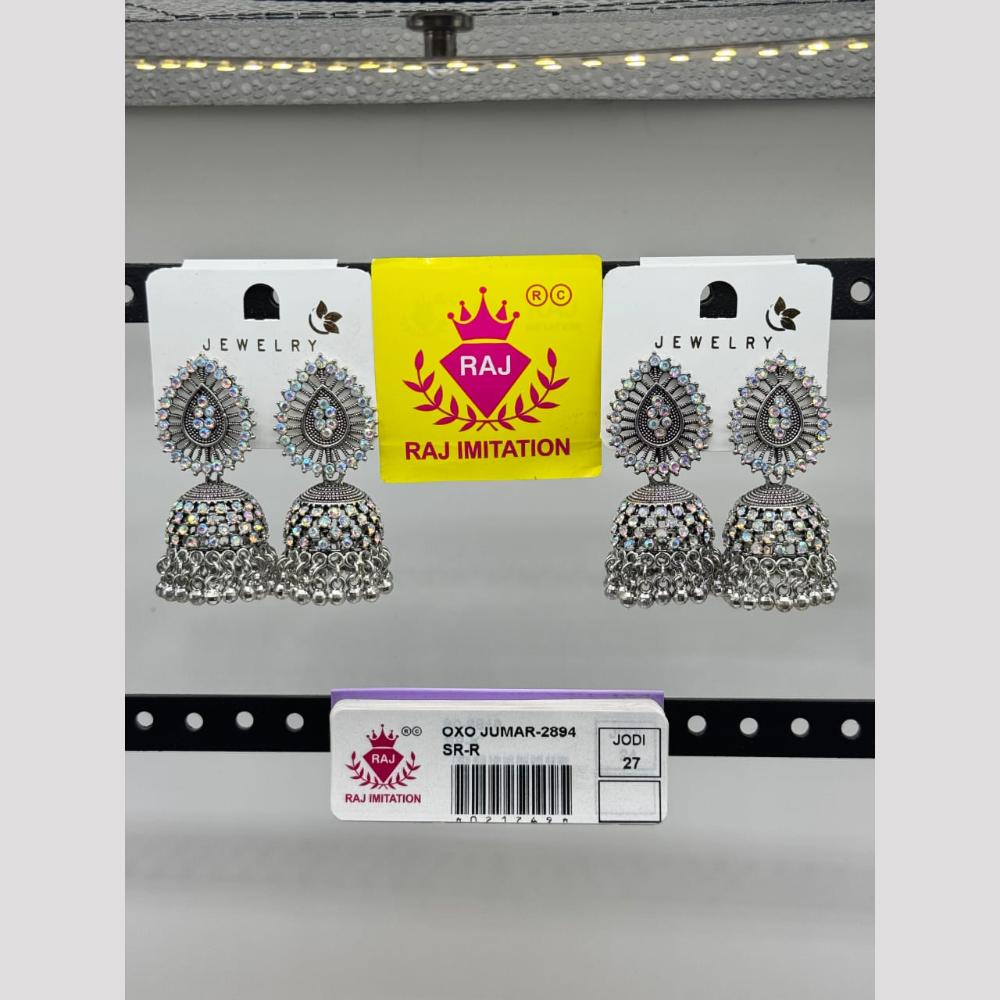Raj Imitation Oxidised Plated Austrian Stone And Pearl Jhumki Earrings