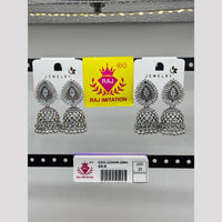 Raj Imitation Oxidised Plated Austrian Stone And Pearl Jhumki Earrings 