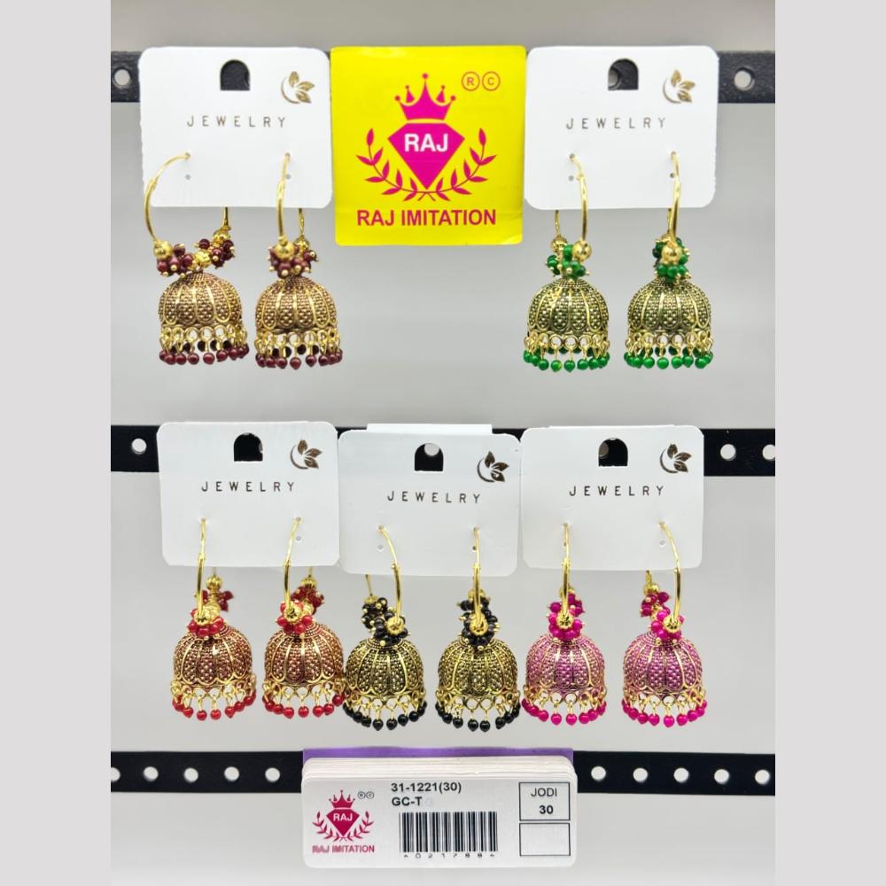 Raj Imitation Gold Plated Pearl Jhumki Earrings (Assorted Color)