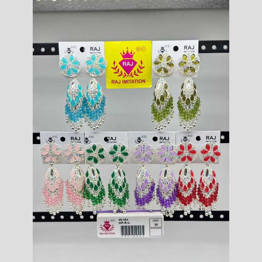 Raj Imitation Silver Plated Crystal And Austrian Stone And Pearl Jhumki Earrings (Assorted Colo)