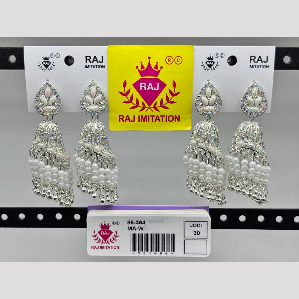 Raj Imitation Silver Plated Crystal And Austrian Stone And Pearl Jhumki Earrings