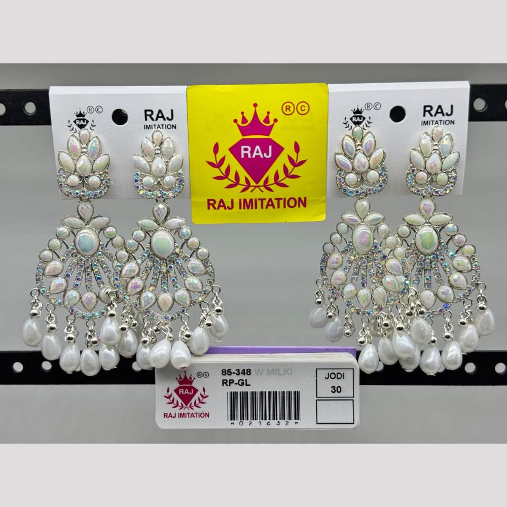 Raj Imitation Silver Plated Crystal And Austrian Stone And Pearl Dangler Earrings