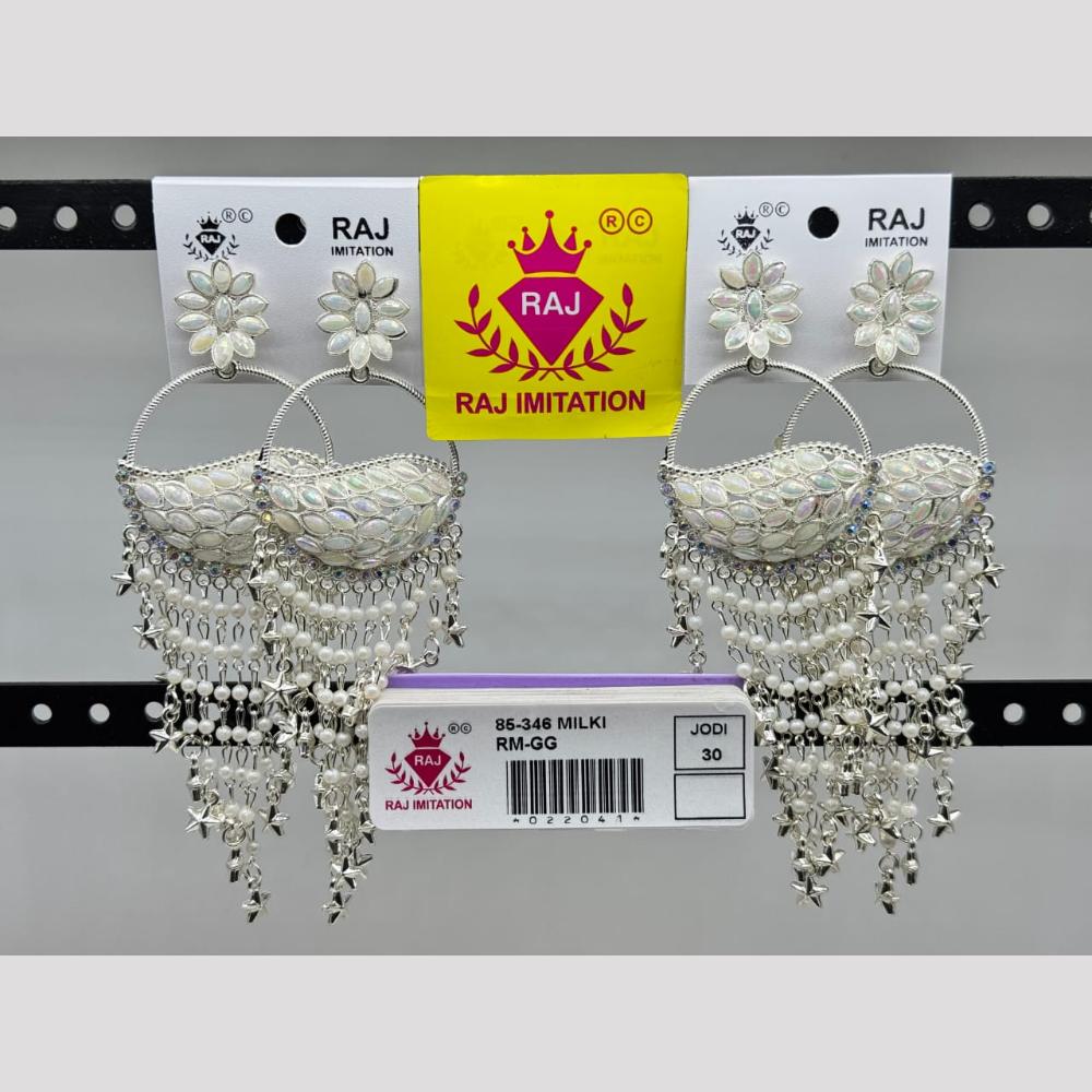 Raj Imitation Silver Plated Crystal And Austrian Stone And Pearl Dangler Earrings