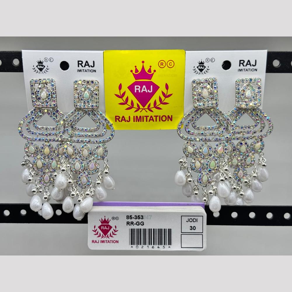 Raj Imitation Silver Plated Crystal And Austrian Stone And Pearl Dangler Earrings