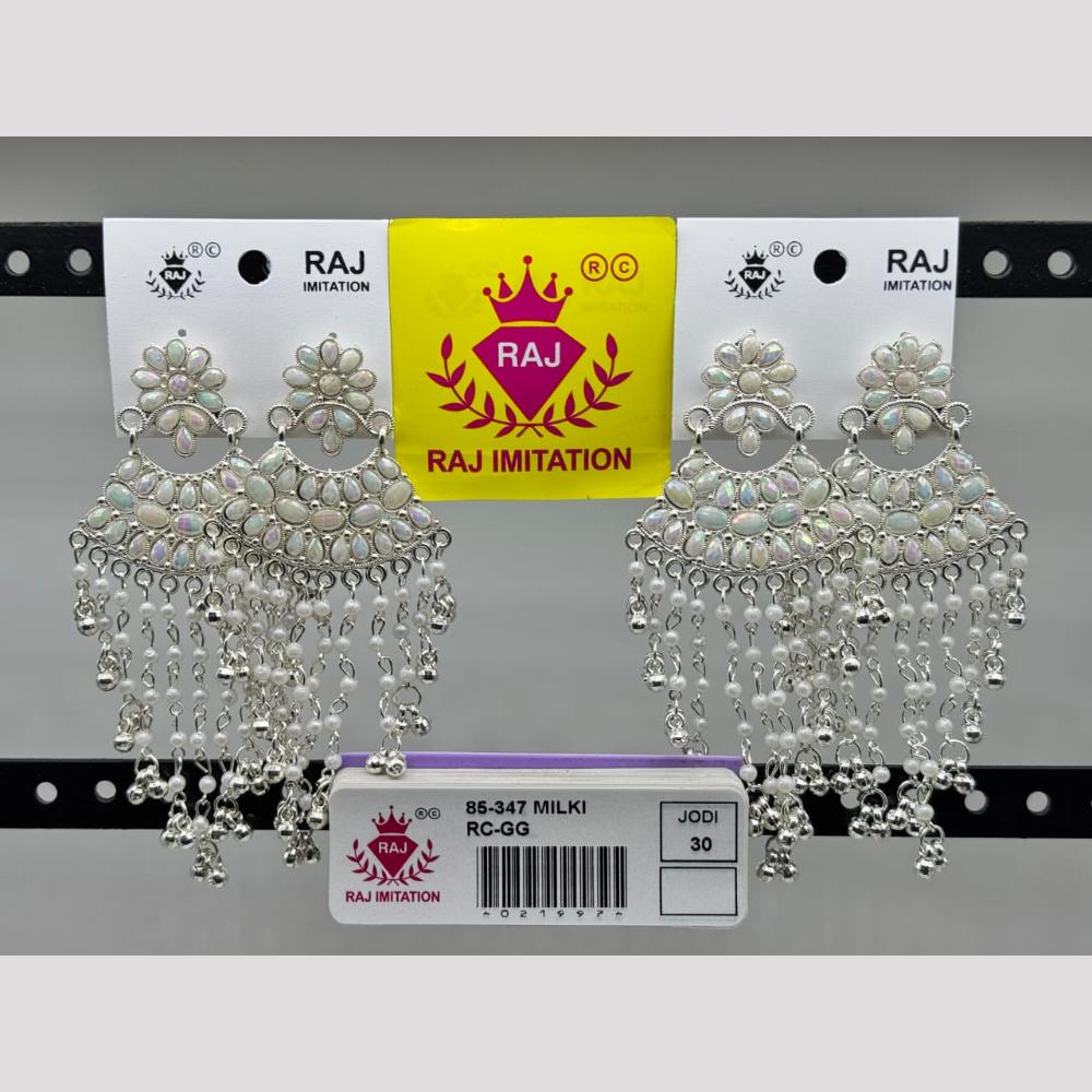 Raj Imitation Silver Plated Crystal And Pearl Dangler Earrings