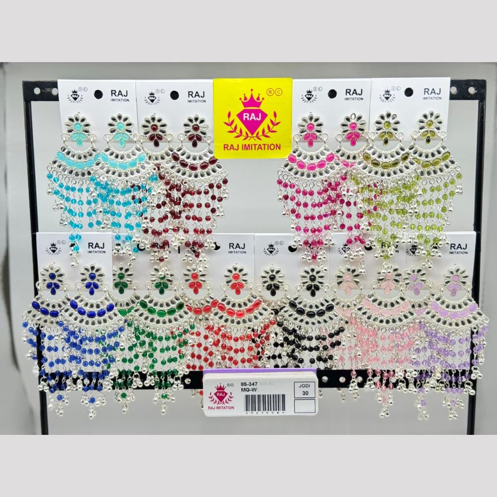 Raj Imitation Silver Plated Crystal And Pearl Dangler Earrings  (Assorted Color)