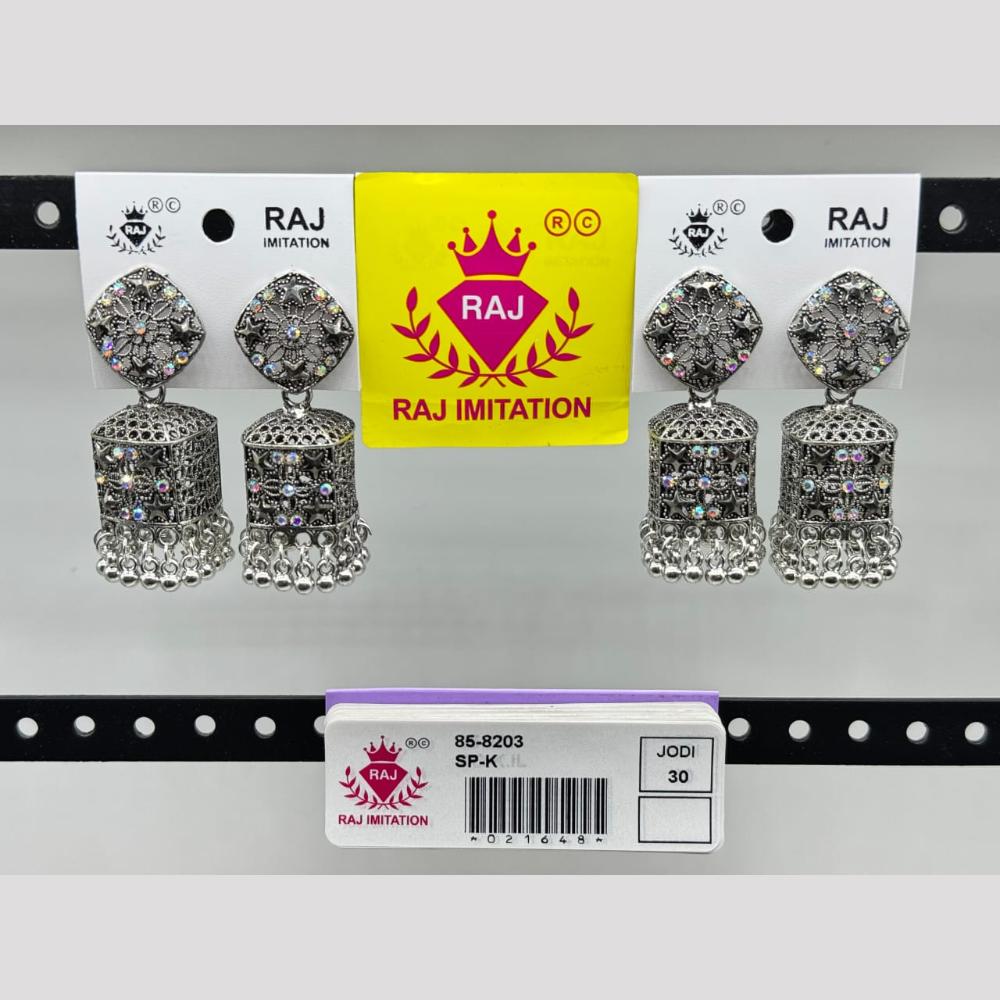 Raj Imitation Oxidised Plated Austrian Stone And Pearl Jhumki Earrings