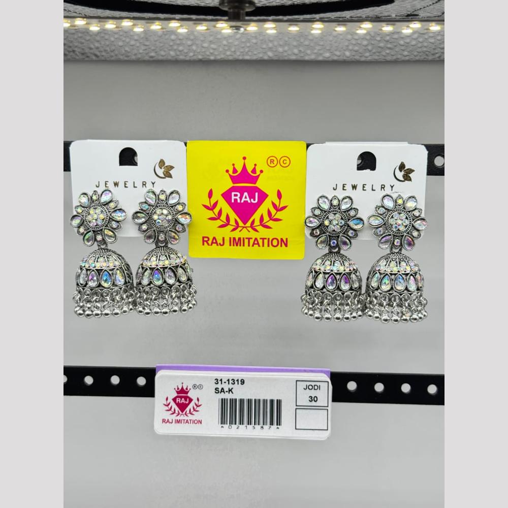 Raj Imitation Oxidised Plated Austrian Stone And Pearl Jhumki Earrings