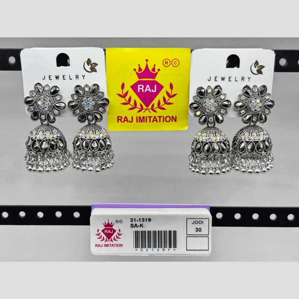 Raj Imitation Oxidised Plated Austrian Stone And Pearl Jhumki Earrings