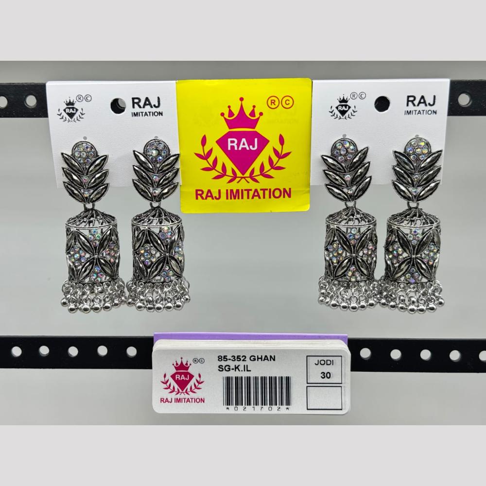 Raj Imitation Oxidised Plated Austrian Stone And Pearl Jhumki Earrings