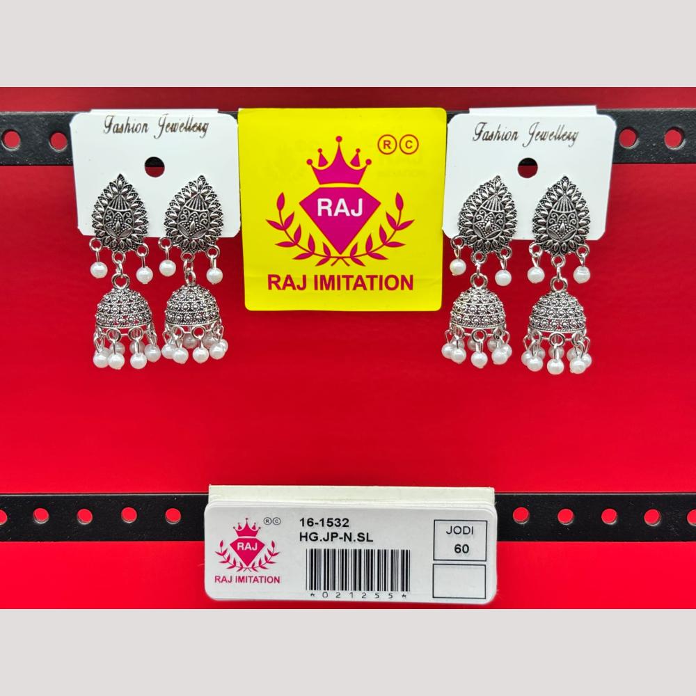 Raj Imitation Oxidised Pearl Jhumki Earrings