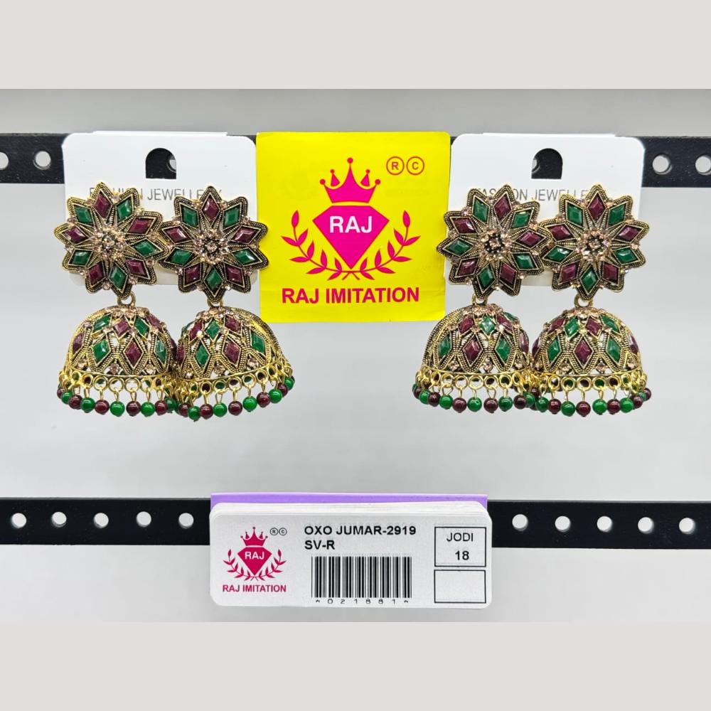 Raj Imitation Pota Stone And Beads Jhumki Earrings