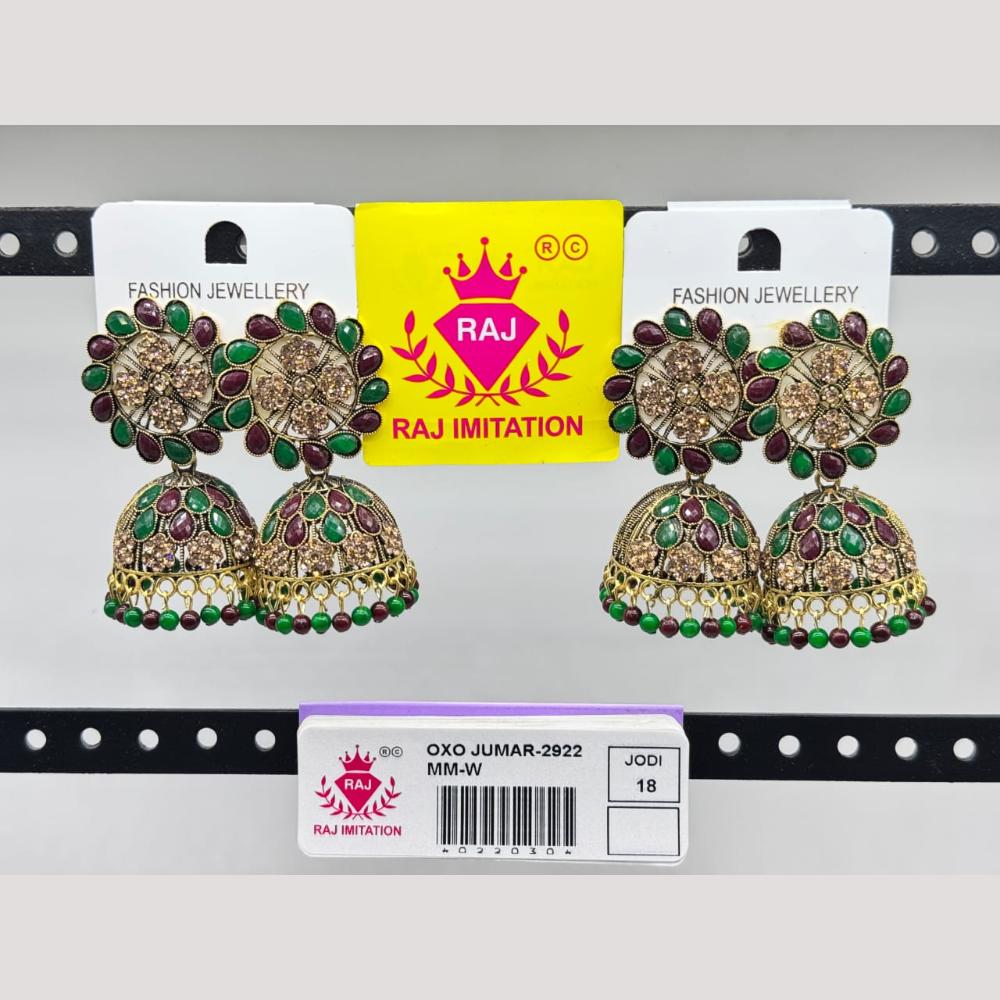 Raj Imitation Pota Stone And Beads Jhumki Earrings