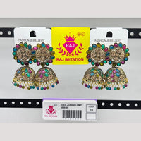 Raj Imitation Pota Stone And Beads Jhumki Earrings