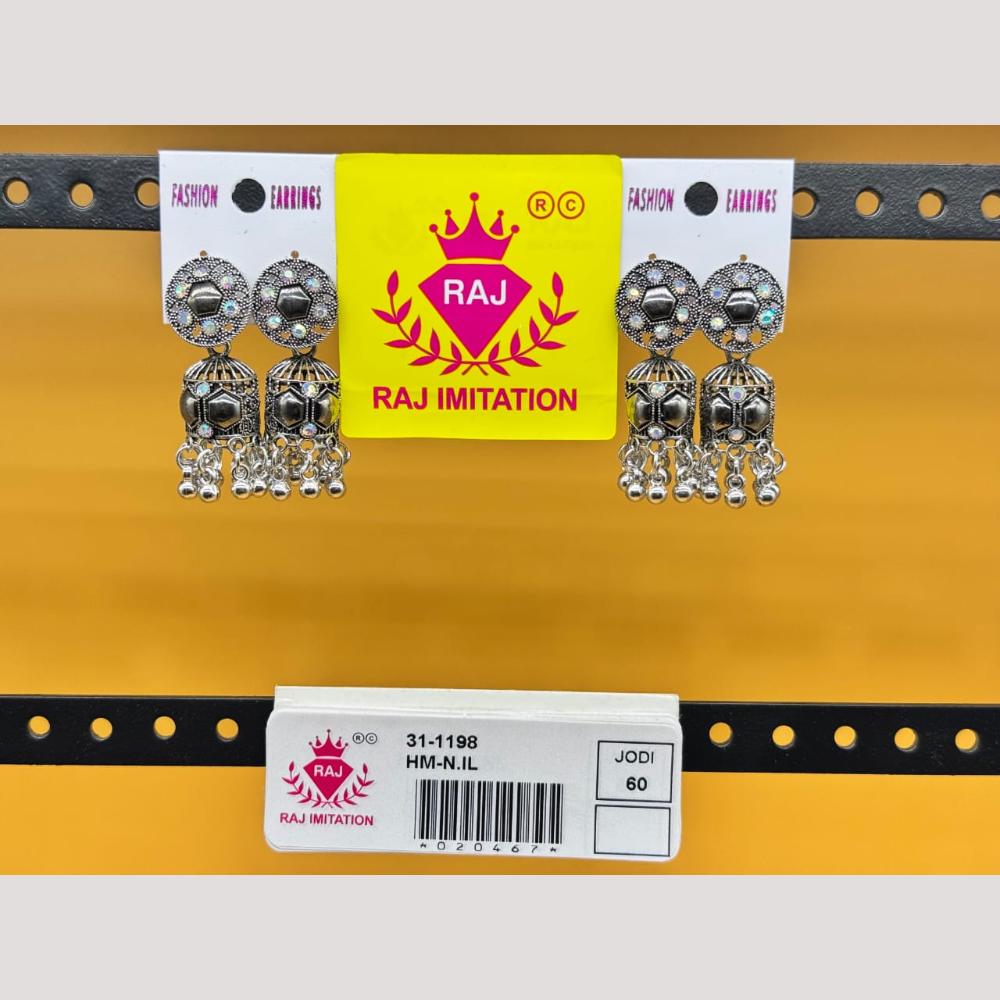 Raj Imitation Oxidised Austrian And Beads Jhumki Earrings