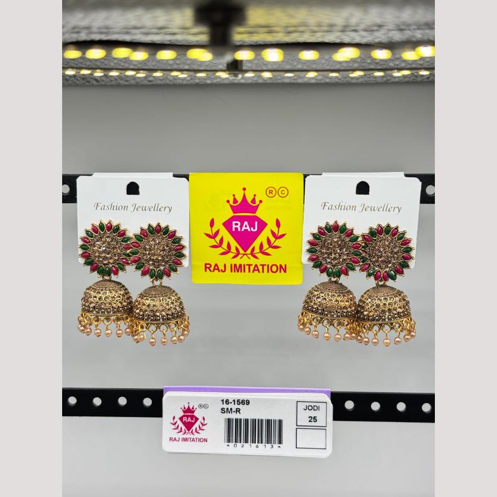 Raj Imitation Pota Stone And Beads Jhumki Earrings