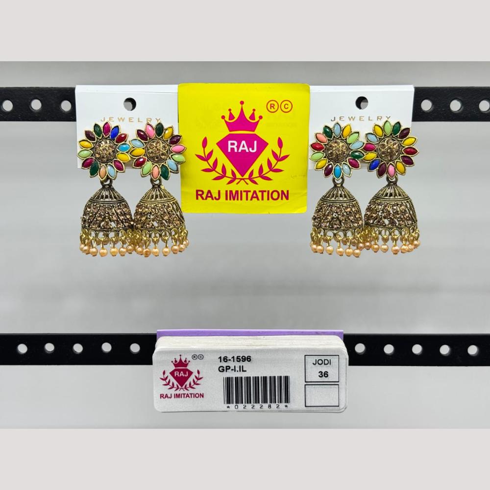Raj Imitation Pota Stone And Beads Jhumki Earrings