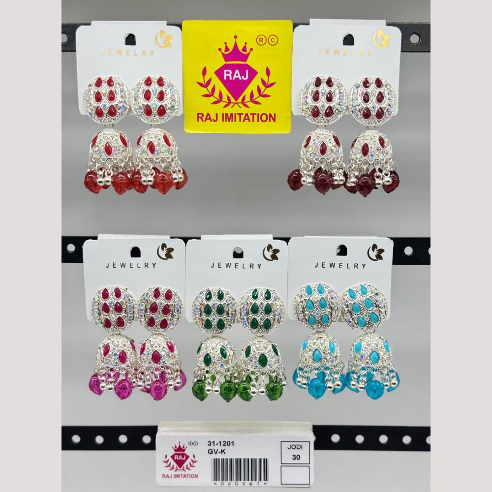 Raj Imitation Pota Stone And Beads Jhumki Earrings