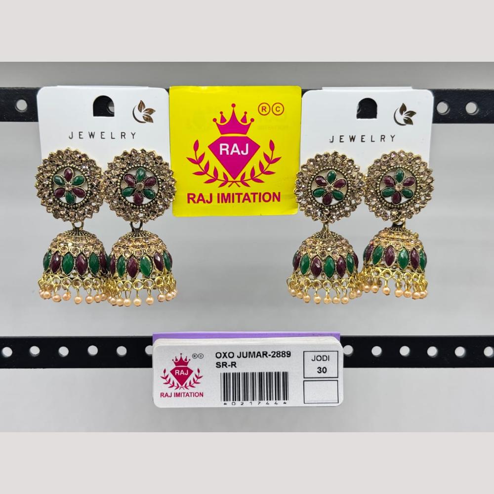 Raj Imitation Pota Stone And Beads Jhumki Earrings