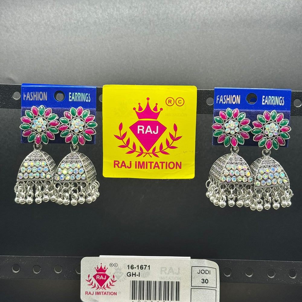 Raj Imitation Oxidised Plated Crystal Stone And Ghungroo Jhumki Earrings