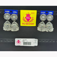 Raj Imitation Oxidised Plated Crystal Stone And Ghungroo Jhumki Earrings