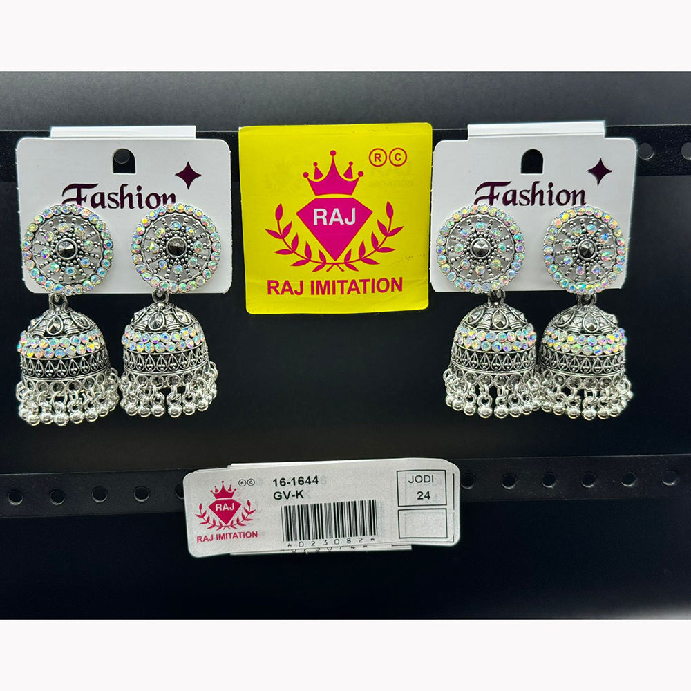 Raj Imitation Oxidised Plated Austrian Stone Ghungroo Jhumki Earrings