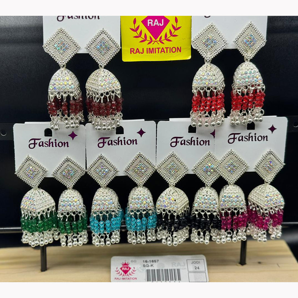 Raj Imitation Silver Plated Austrian Stone And Pearl Jhumki Earrings