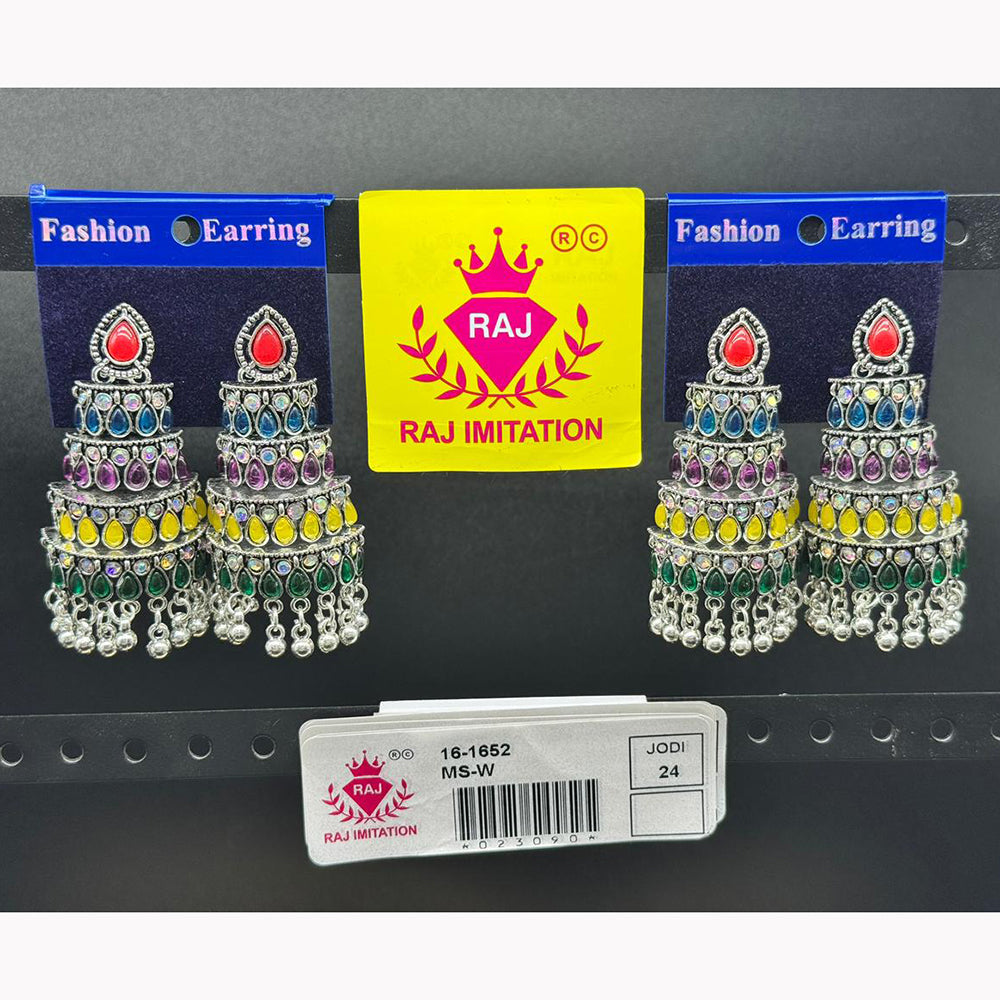 Raj Imitation Oxidised Plated Pota Stone Ghungroo Jhumki Earrings