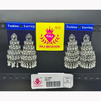Raj Imitation Oxidised Plated Pota Stone Ghungroo Jhumki Earrings