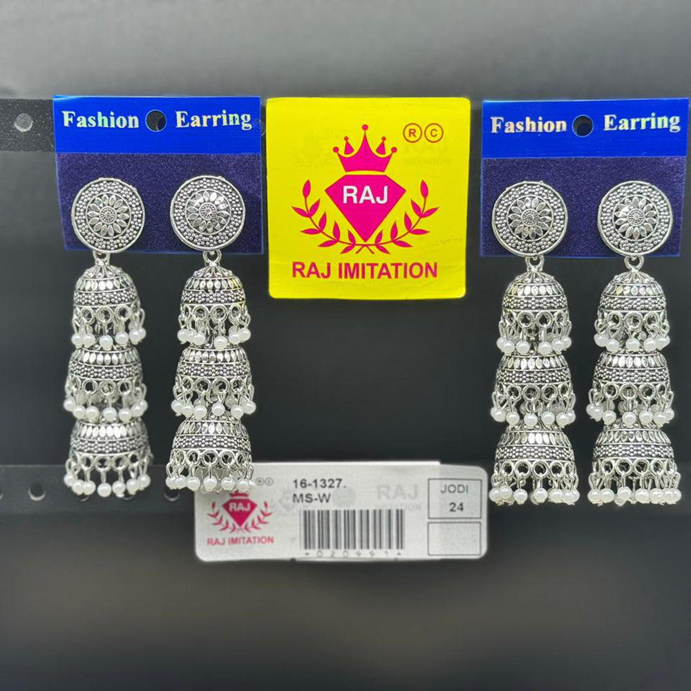 Raj Imitation Oxidised Plated Pearl Jhumki Earrings