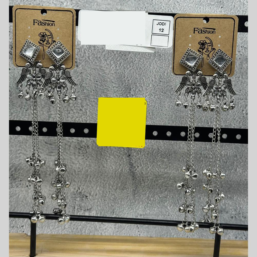 Raj Imitation Oxidised Plated Crystal Stone And Ghungroo Kashmiri Dangler Earrings for Women (Pack of 12)