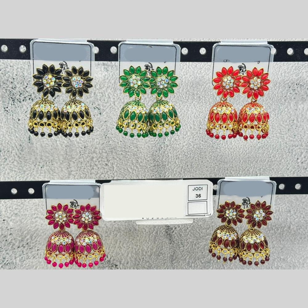 Raj Imitation Traditional Pota Stone And Austrian Pearl Jhumki Earrings for Women (Set of 36)