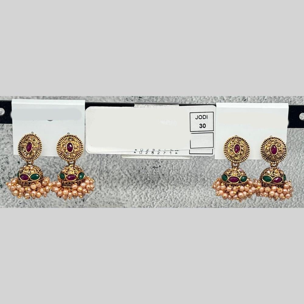 Raj Imitation Traditional Pota Stone And Pearl Jhumki Earrings for Women (Set of 30)