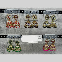 Raj Imitation Traditional Pota Stone And Austrian Pearl Jhumki Earrings for Women (Set of 24)