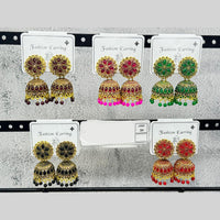 Raj Imitation Traditional Pota Stone And Austrian Pearl Jhumki Earrings for Women (Set of 24)