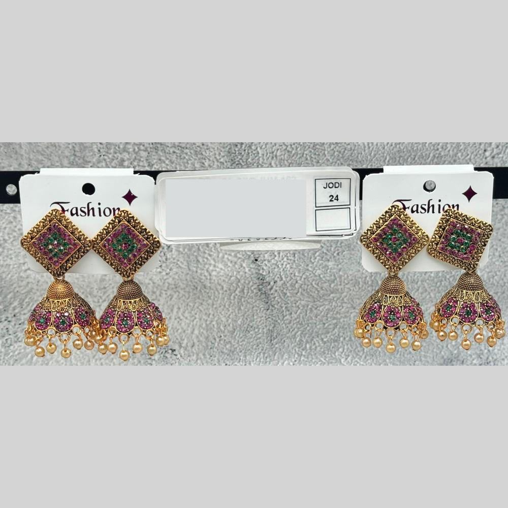 Raj Imitation Traditional Austrian Stone And Pearl Jhumki Earrings for Women (Set of 24)