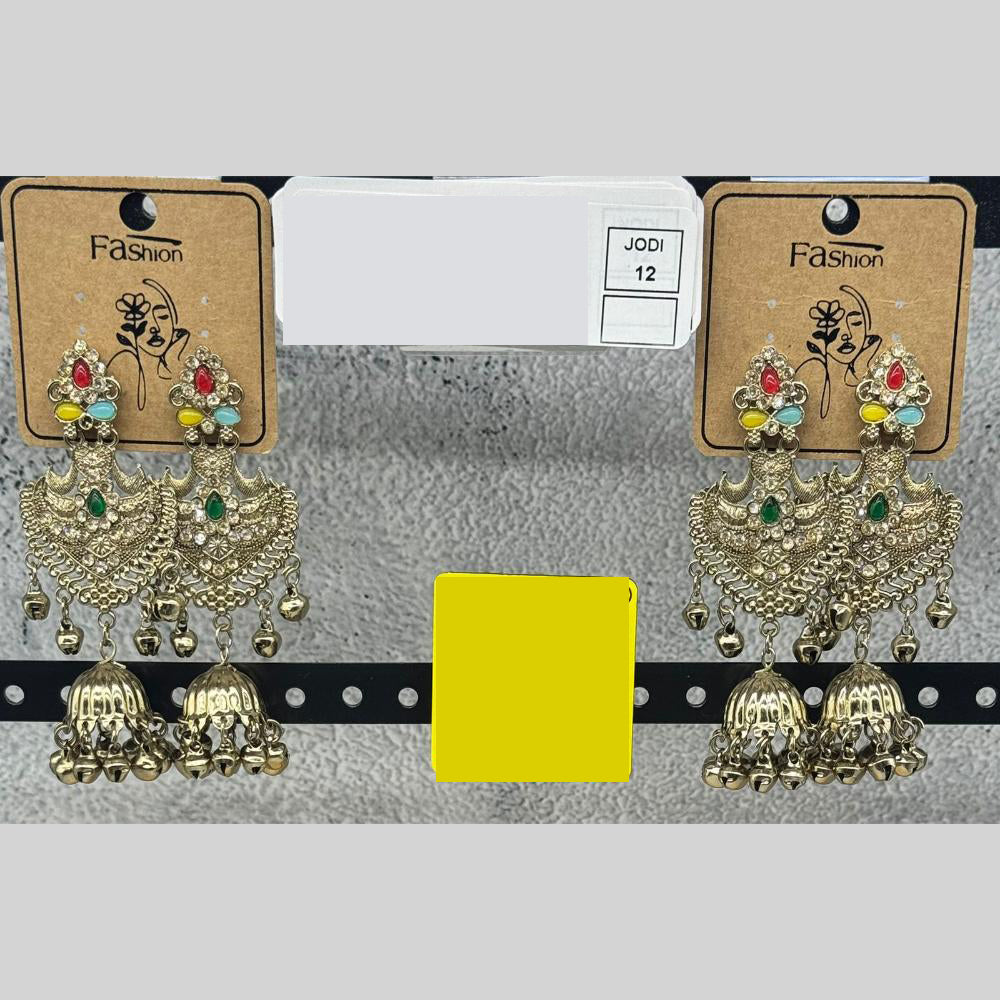 Raj Imitation Traditional Pota Stone And Pearl Ghungroo Jhumki Earrings for Women (Pack of 12)