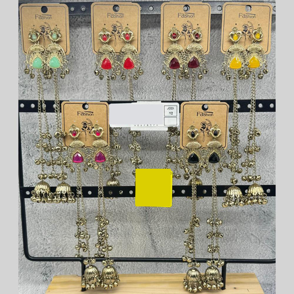Raj Imitation Royal Pota Stone And Ghungroo Kashmiri Bell Jhumki (Pack of 12)