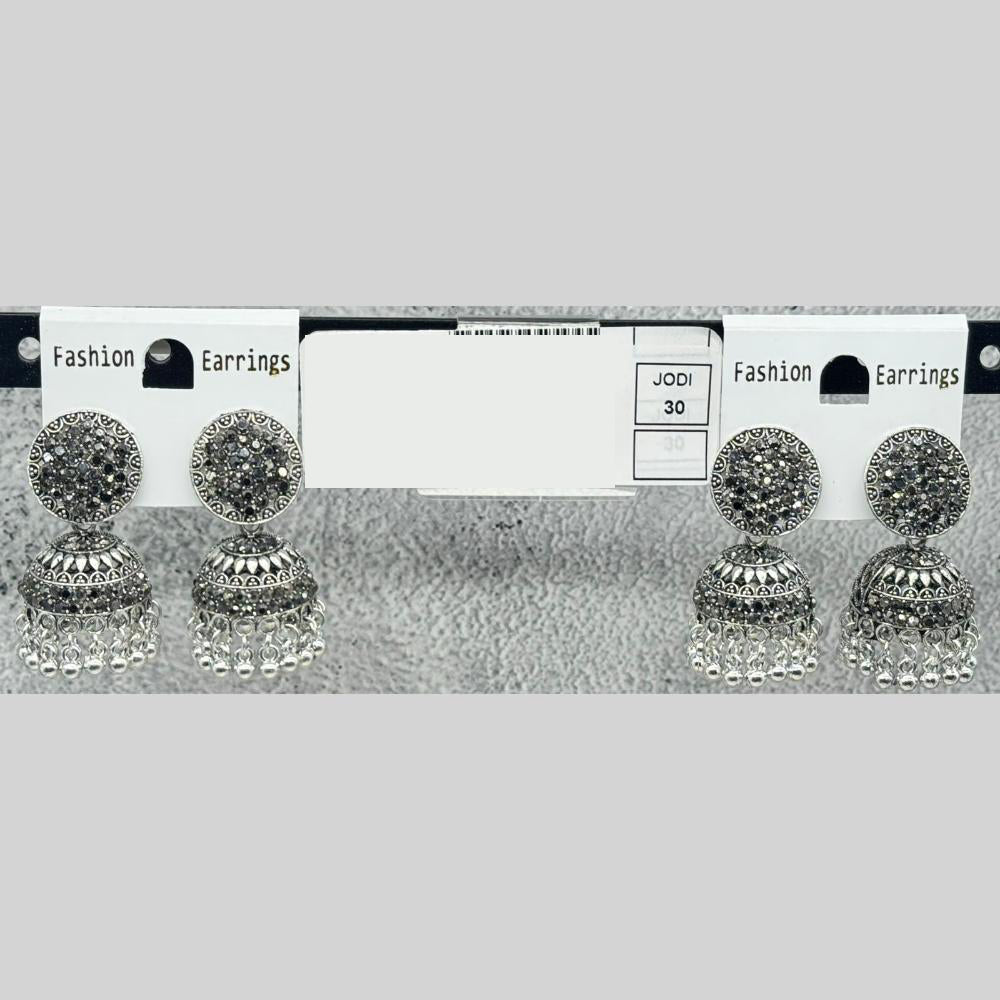 Raj Imitation Oxidised Austrian Stone And Pearl Jhumki Earrings (Set of 30)