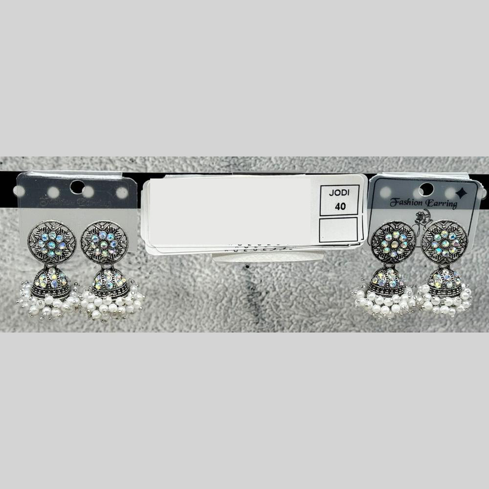 Raj Imitation Oxidised Austrian Stone And Pearl Jhumki Earrings (Set of 40)