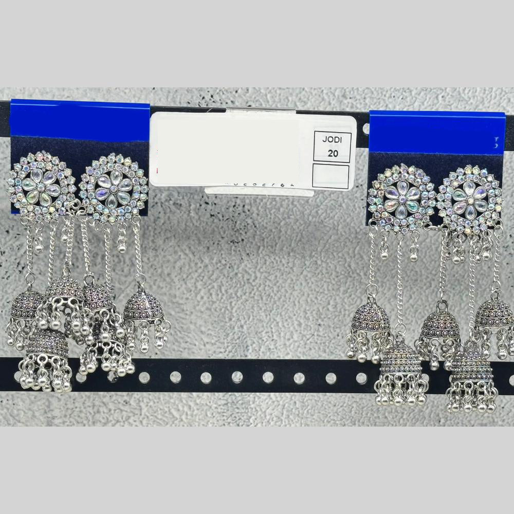 Raj Imitation Oxidised Austrian Stone And Pearl Jhumki Earrings (Set of 20)