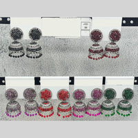 Raj Imitation Oxidised Austrian Stone And Pearl Jhumki Earrings (Set of 30)