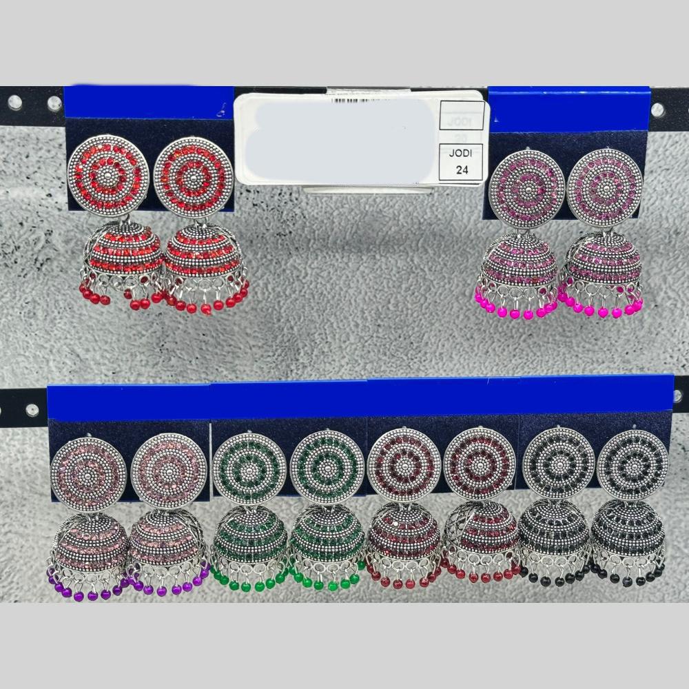 Raj Imitation Oxidised Pota Stone And Ghungroo Jhumki Earrings (Set of 24)