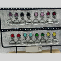 Raj Imitation Oxidised Pota Stone And Pearl Jhumki Earrings (Set of 24)