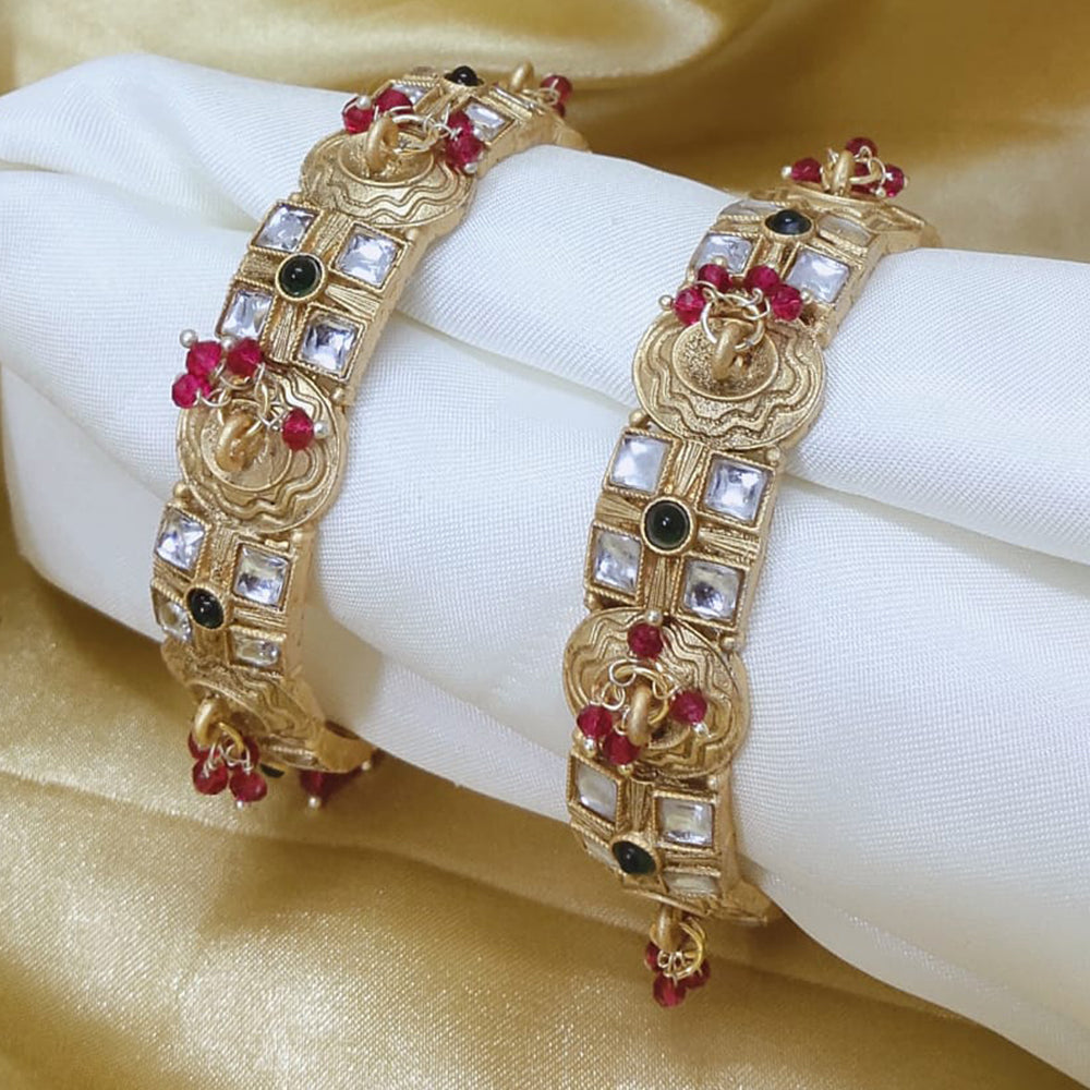 Tanish Art Jewellery Traditional Pota Stone And Pearl Bangles Set for Women