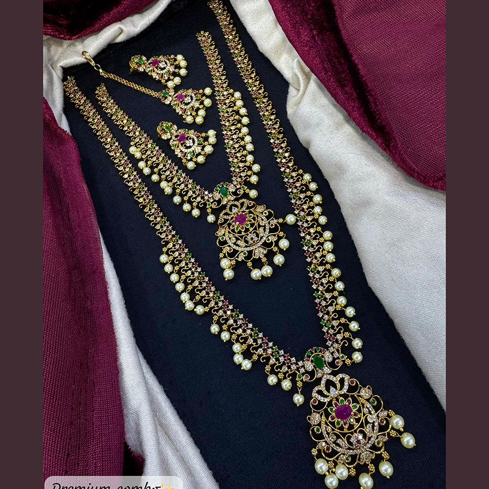 Tanish Art Jewellery Queen Lines Austrain Stone And Pearl Double Glamour Necklace Set