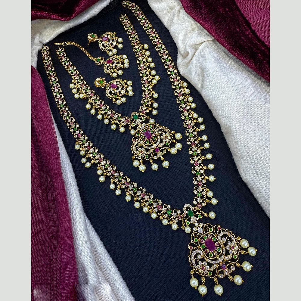 Tanish Art Jewellery Queen Lines Austrain Stone And Pearl Double Glamour Necklace Set