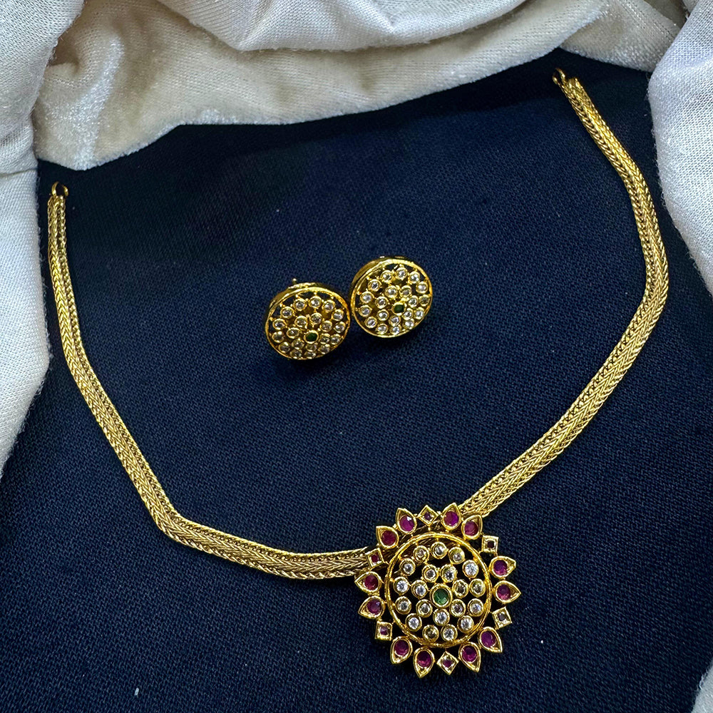 Tanish Art Jewellery Royal Bloom Pota And Austrain Stone Necklace Set For Festive Glam